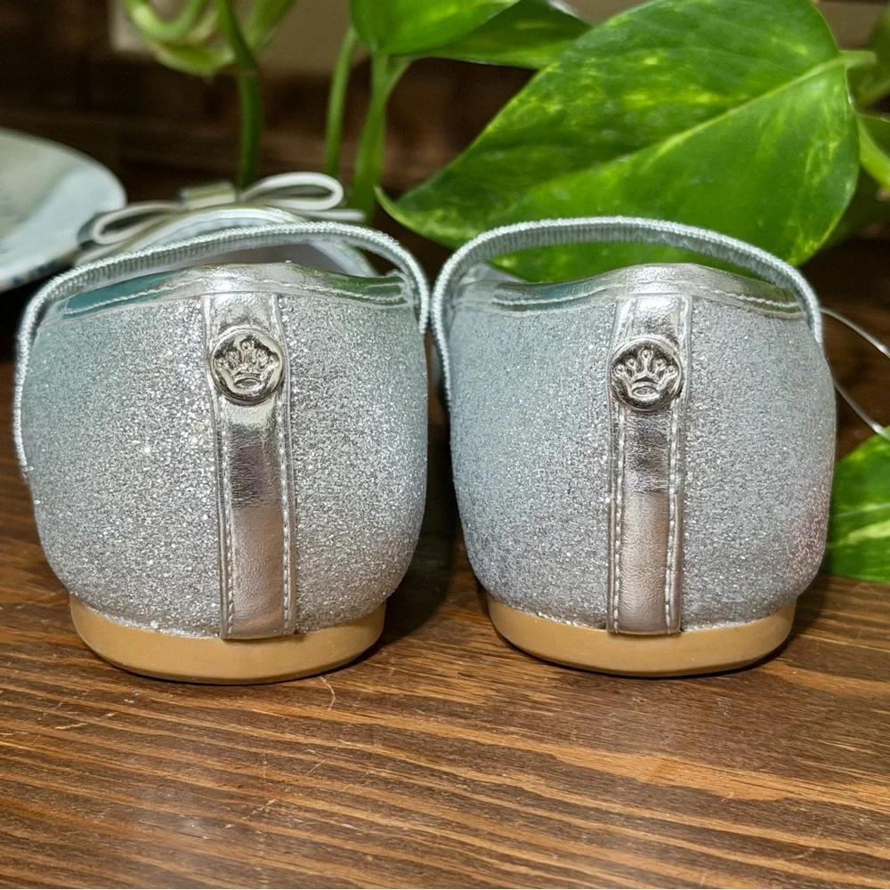 NWT- Girls Nina (Iliza) Silver Glitter Mary Jane Shoes with Bow Size 10